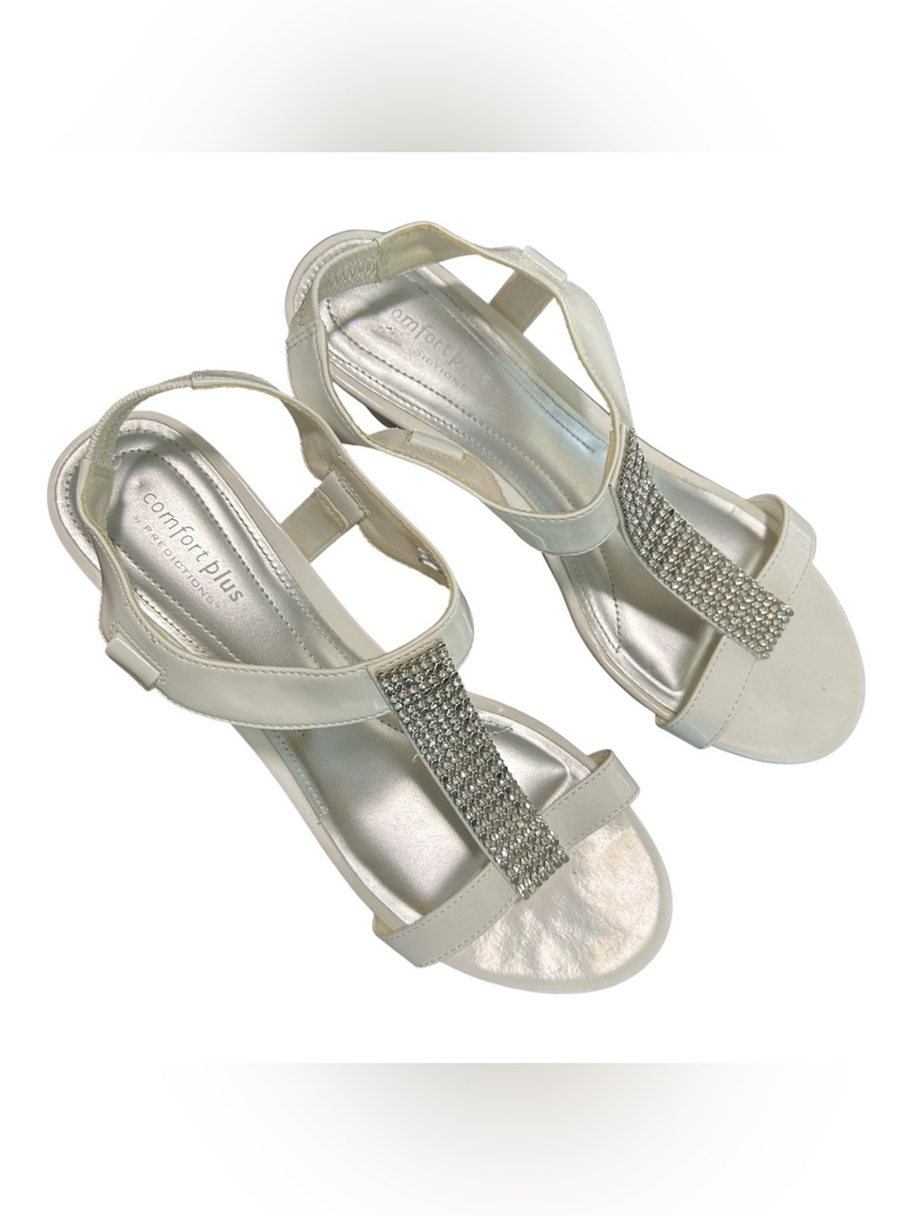 Comfort Plus Predictions Women's White Embellished Wedge Sandal size 9 1/2 Wide